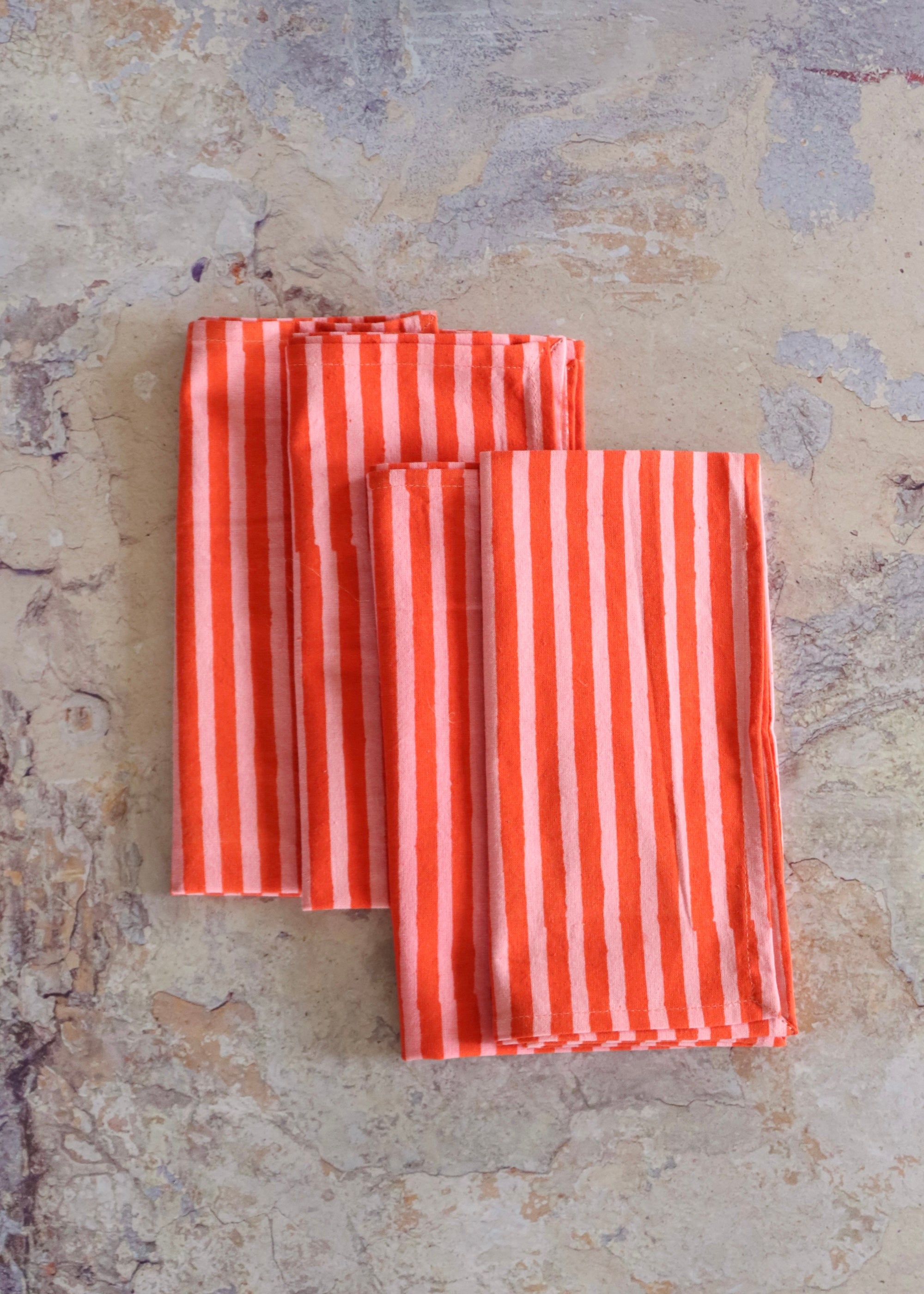 NEW Set Of 4 Napkins - Pink and Red Stripe