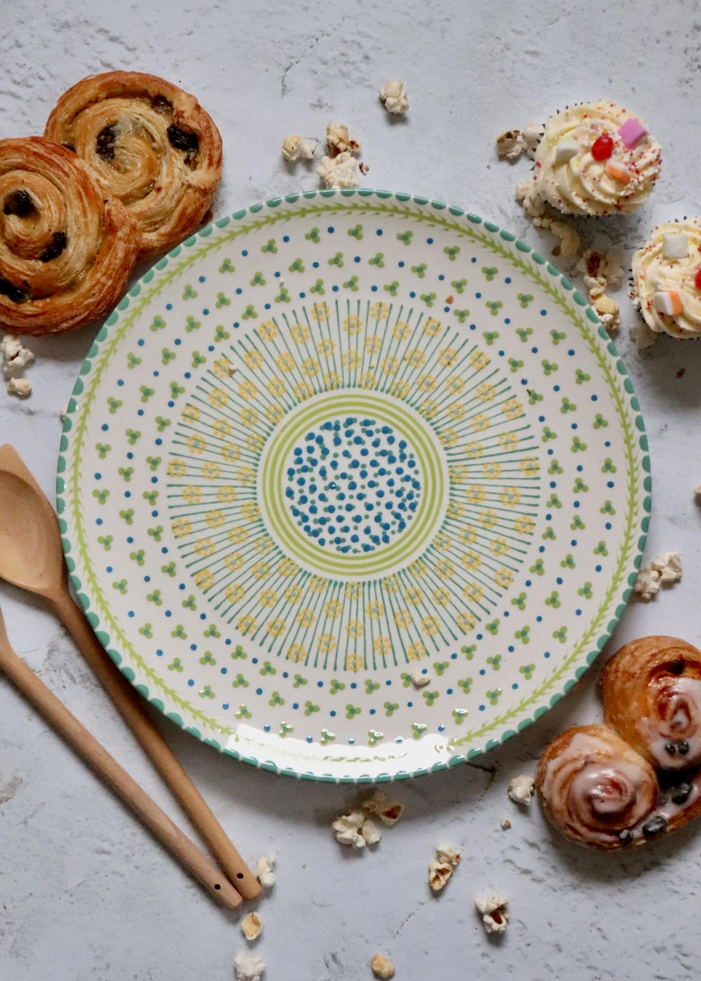 Cake Plate- White & Teal