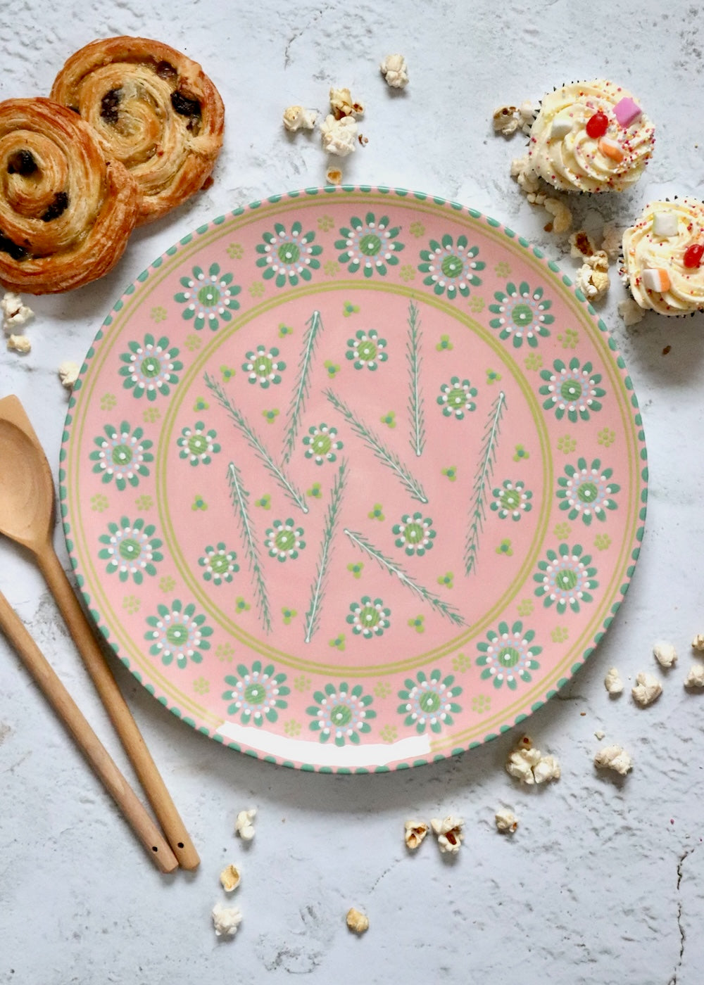 Cake Plate- Pink With Big Flowers