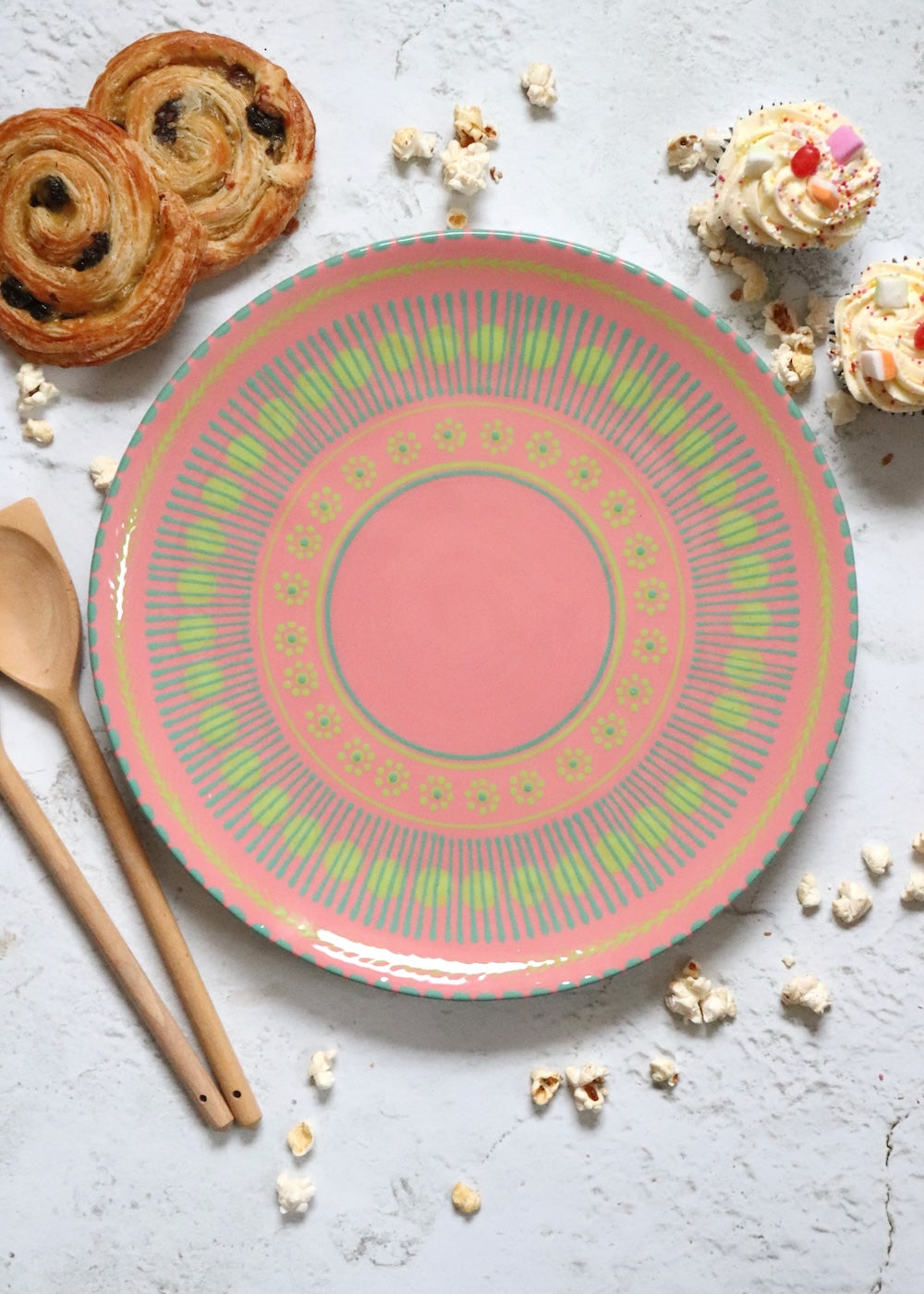 Cake Plate- Pink With Lime Dot