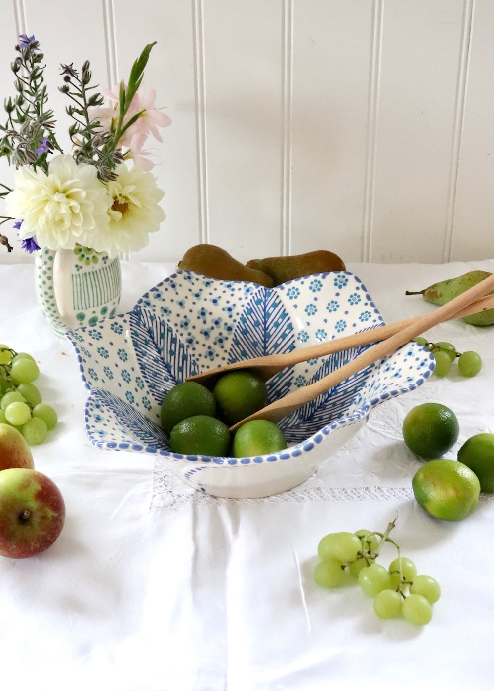 Balfour Salad Bowl - White & Blue