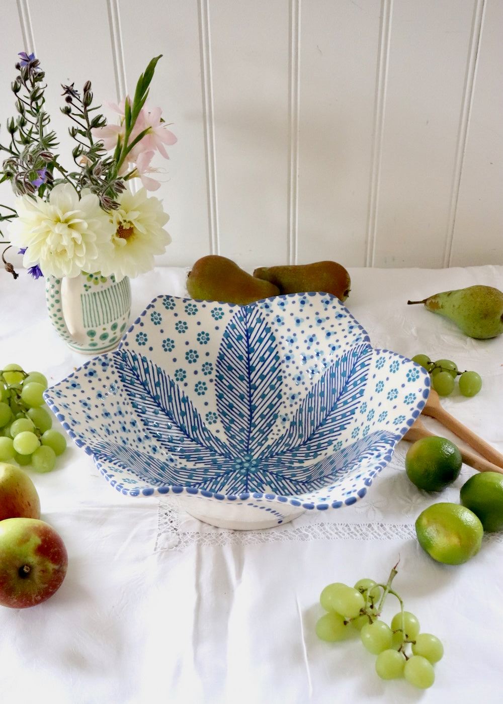 Balfour Salad Bowl - White & Blue