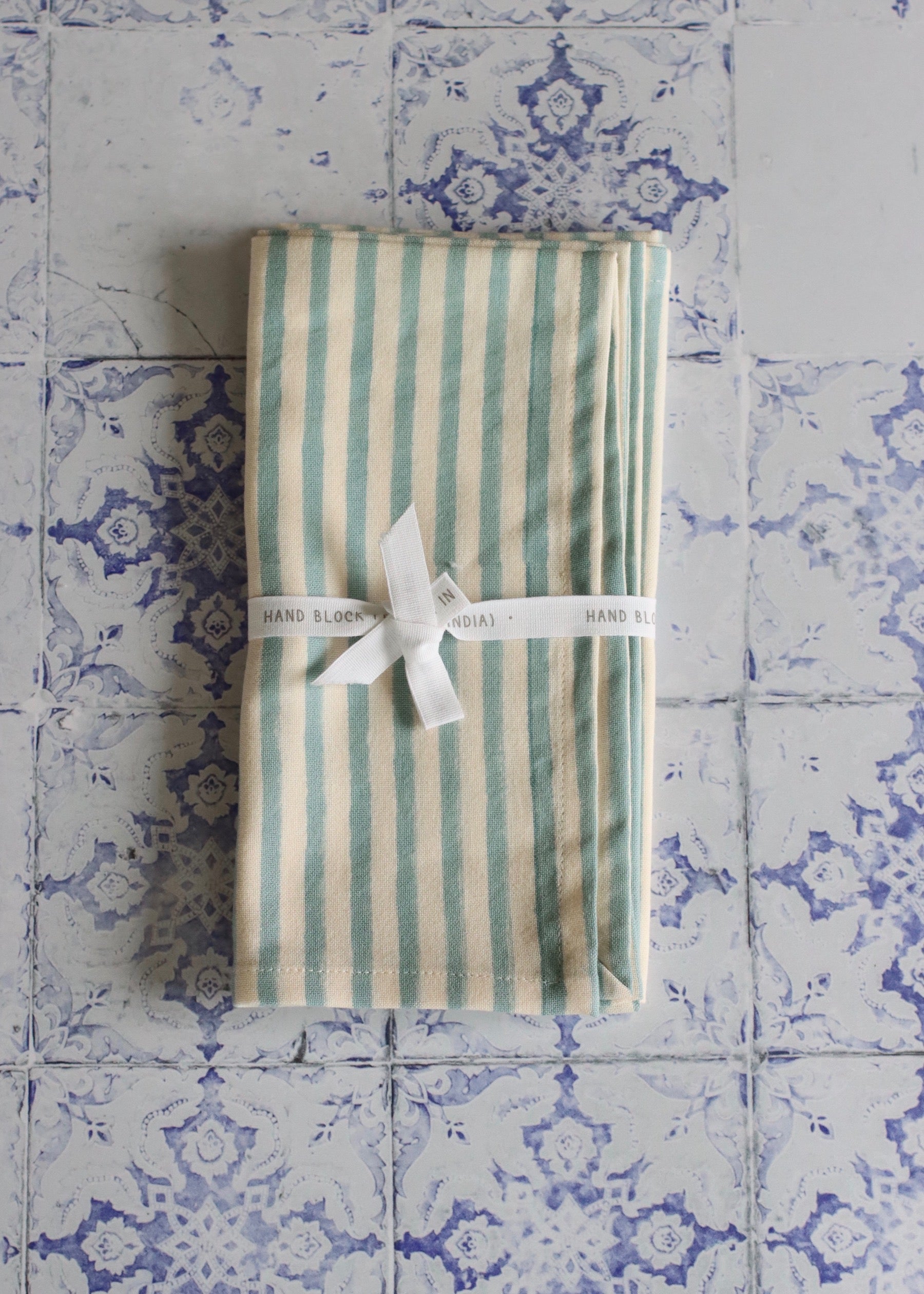 Set Of 4 Linen Napkins- Blue Bengal Stripe