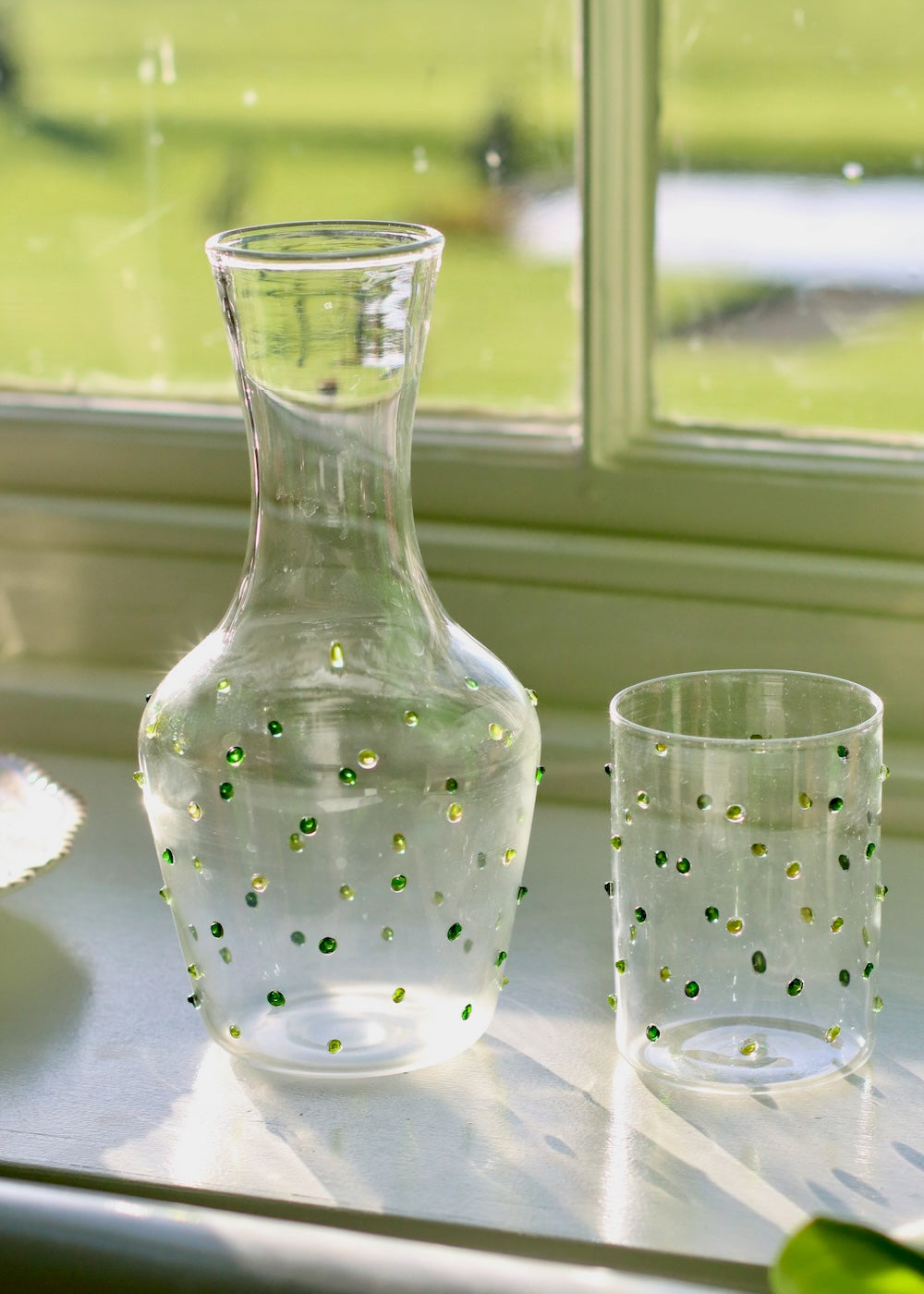 Carafe & Glass Set - Dotty Green