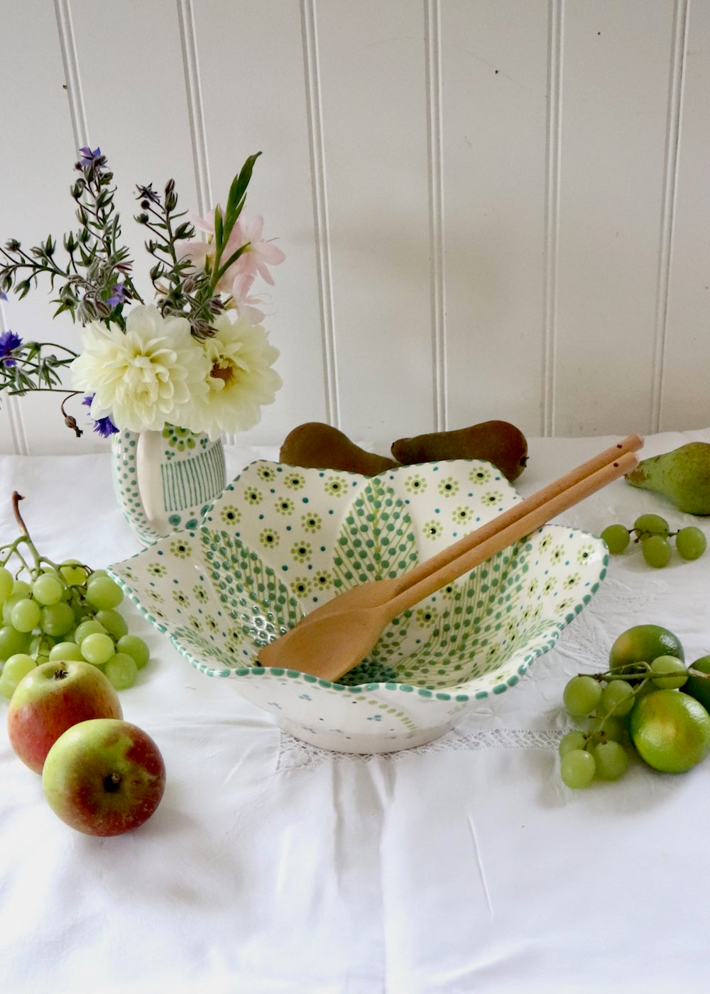 Balfour Salad Bowl - White & Teal