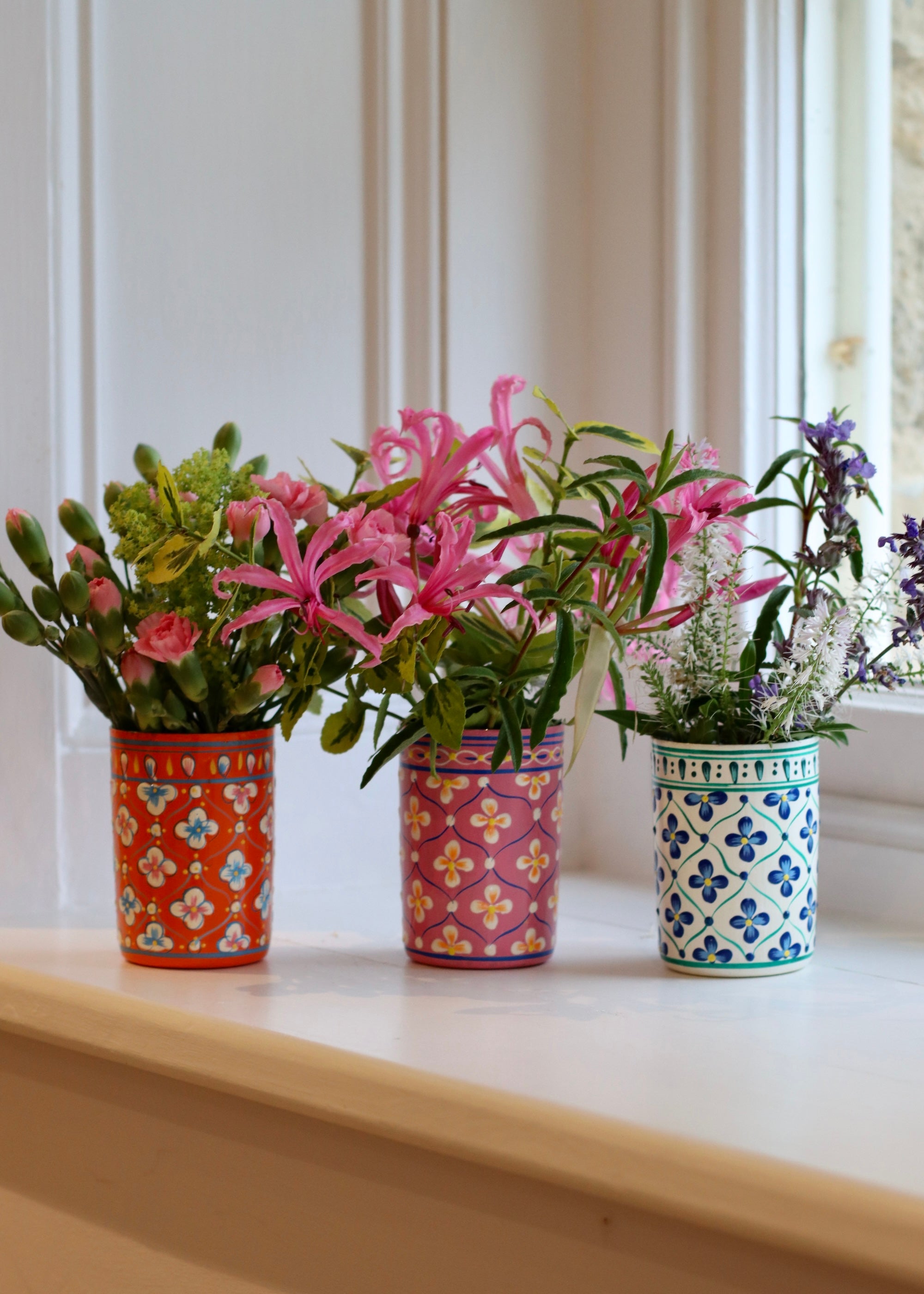 Brush Pot - Set of Three - Pink,Orange and White