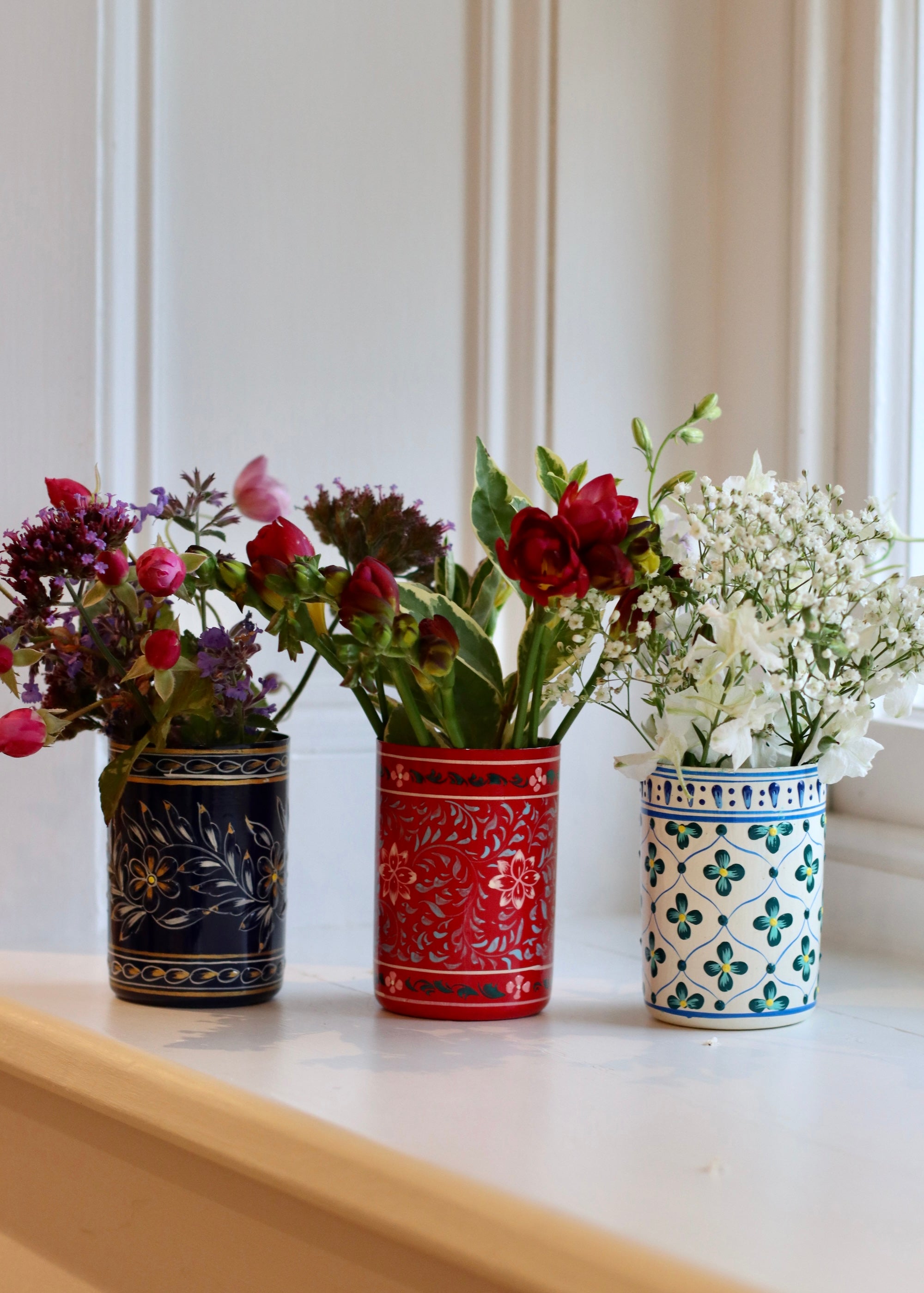 Brush Pot - Set of Three - Red, White and Blue