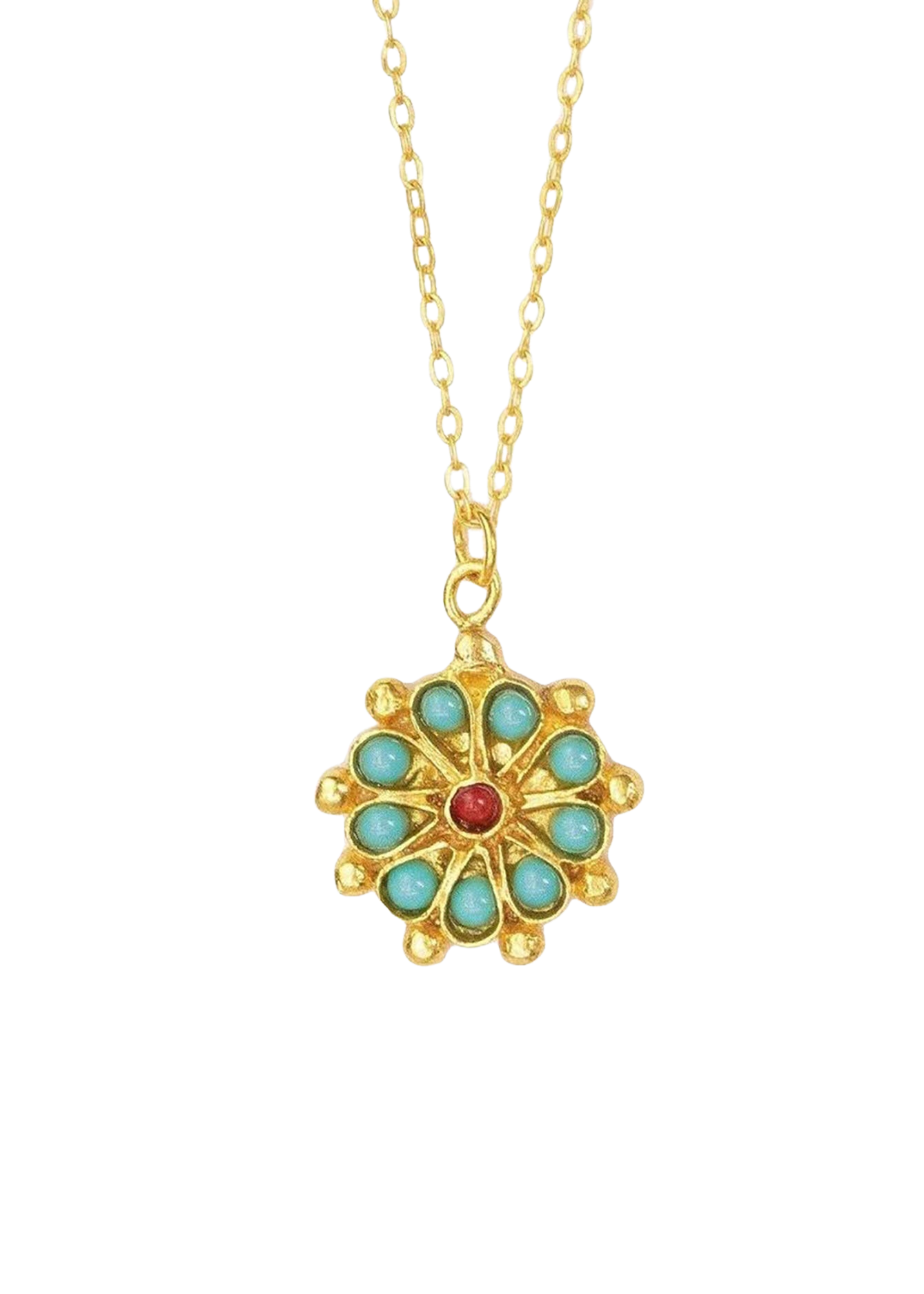 Marigold Turquoise and Red Agate Beaded Pendant Necklace